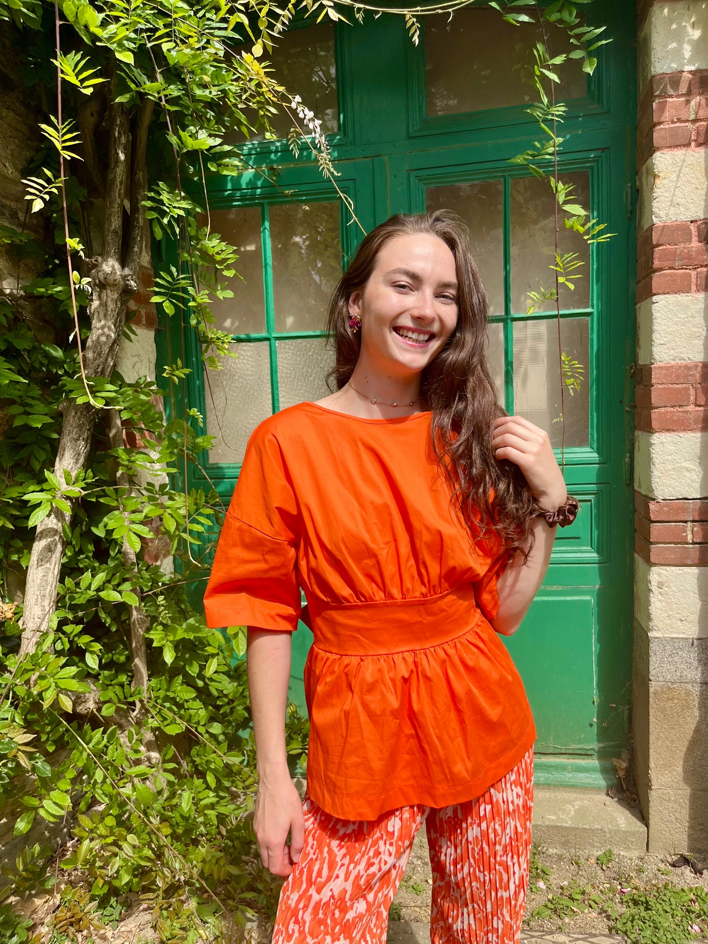 Blouse Julia orange – Haut dos nu femme en coton (taille 34 à 40)