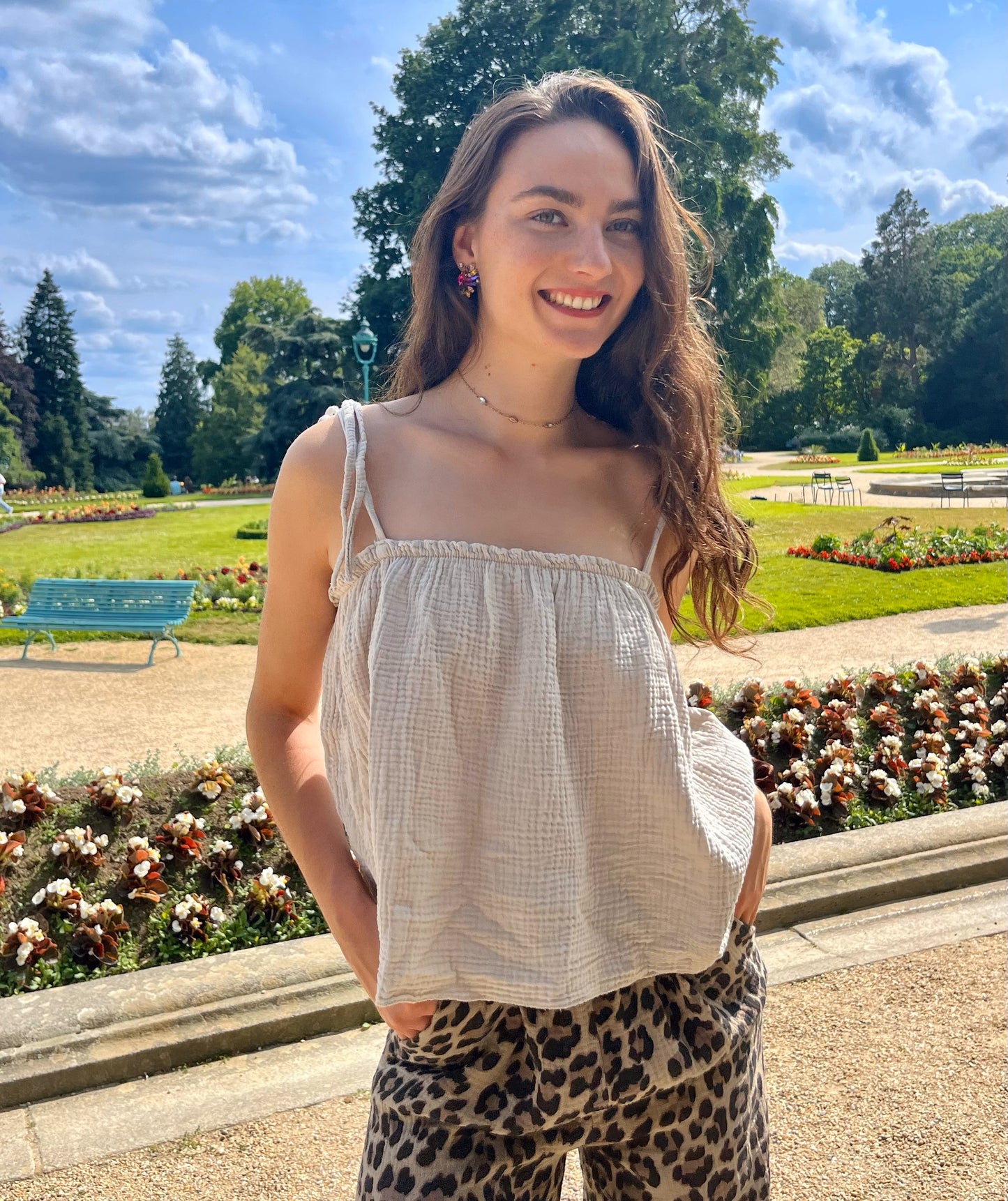 Top Cali beige – Haut femme en gaze de coton (taille 34 à 42)
