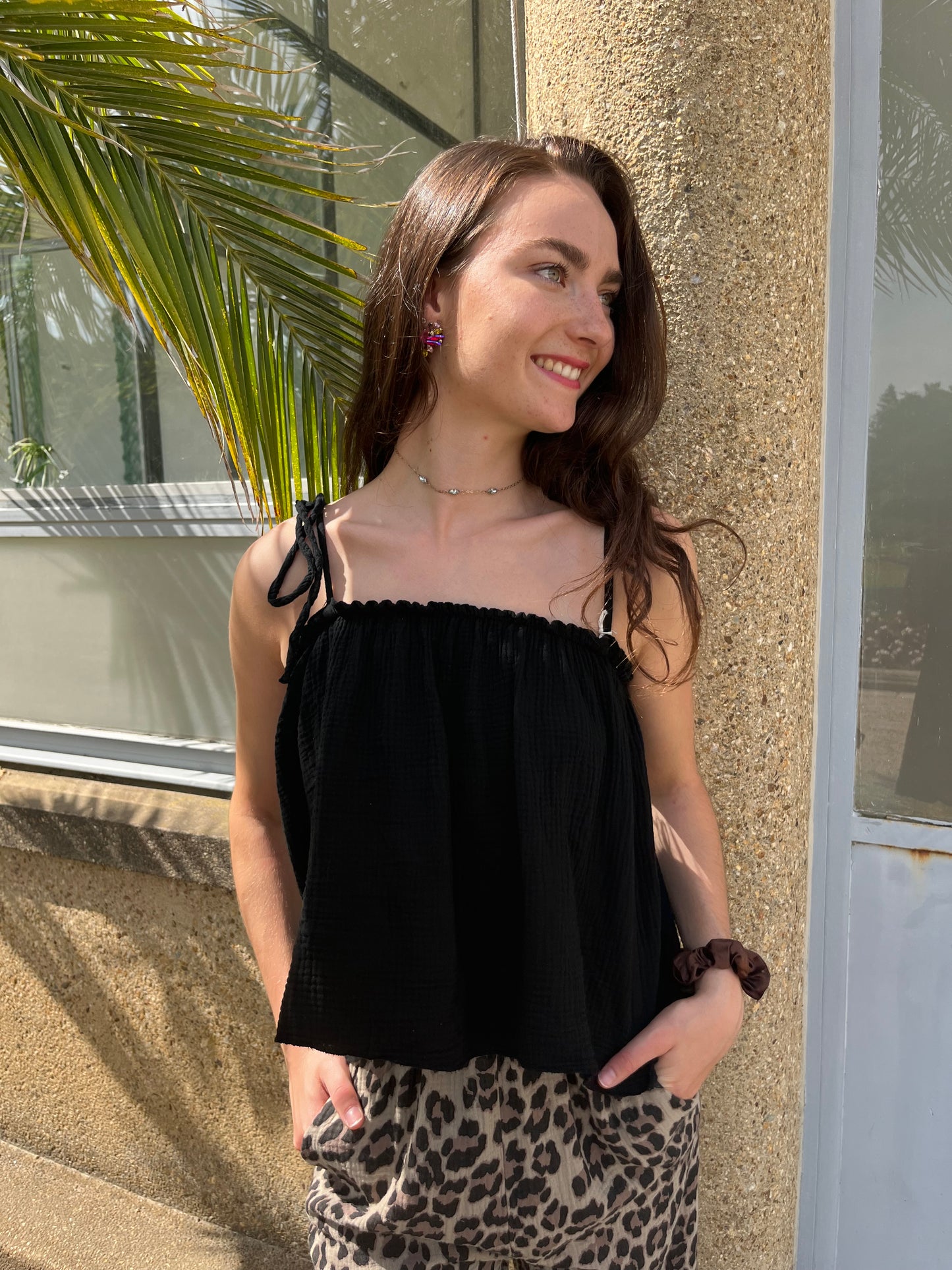 Top Cali noir – Haut femme en gaze de coton (taille 34 à 42)