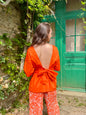Blouse Julia orange – Haut dos nu femme en coton (taille 34 à 40)