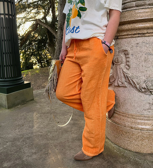Pantalon en lin orange