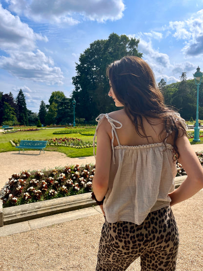 Top Cali beige – Haut femme en gaze de coton (taille 34 à 42)